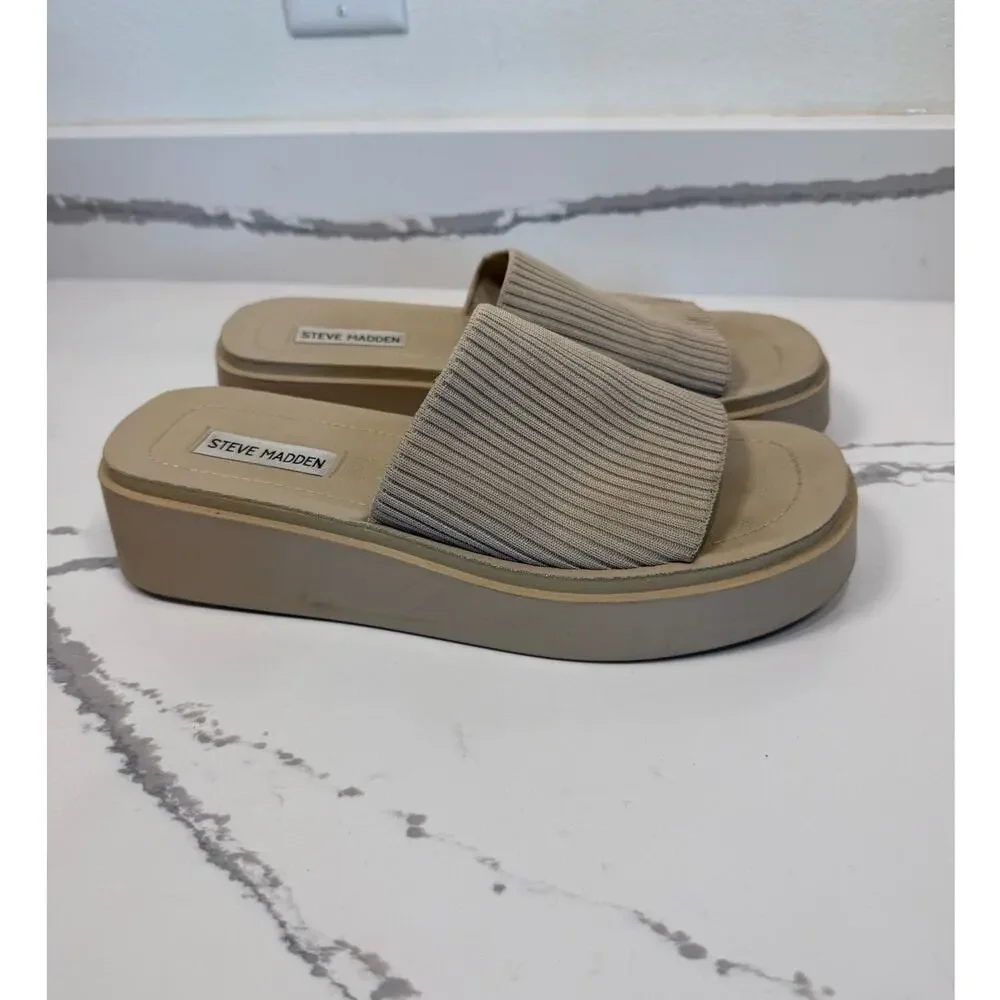 Steve Madden Platform Slip Ons Y2K Style Slides Shoes Women's Size 10‎ Beige